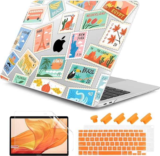 DONGKE for MacBook Air 13 Inch Case 2021-2018, Compatible with A2337 M1 A2179 A1932 Support Retina Display & Touch ID, Hard Shell Plastic Cover with Keyboard Skin - Post Stamps