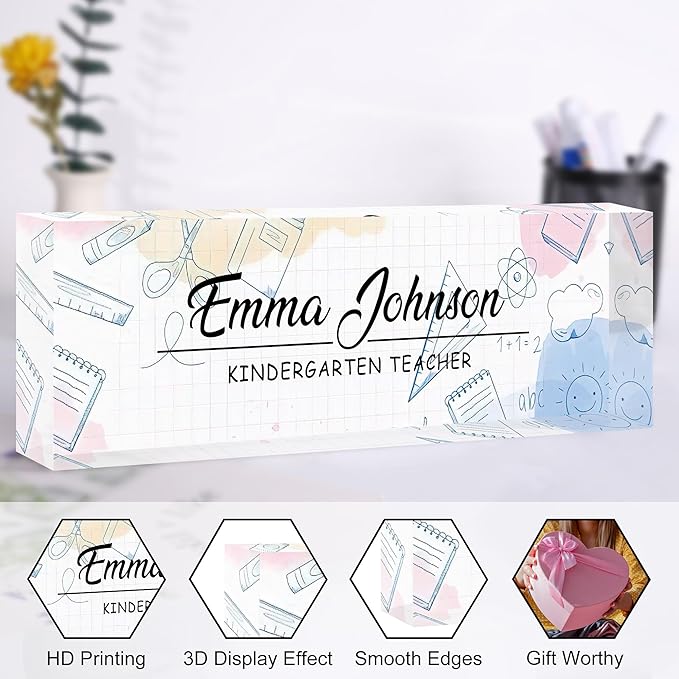 Custom Name Plate for Desk, Personalized Acrylic Office Name Sign with Name & Title, Elegant Desk Decor for Women Men, Employee Appreciation Gift (Teacher-1)