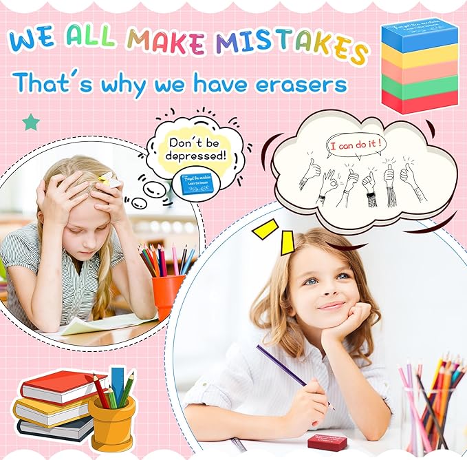 Nezyo 150 Pcs Inspirational Erasers Bulk for Kids Back to School Gifts Neon Colored Pencil Erasers Motivational Reward Supplies for Classroom Students Drawing