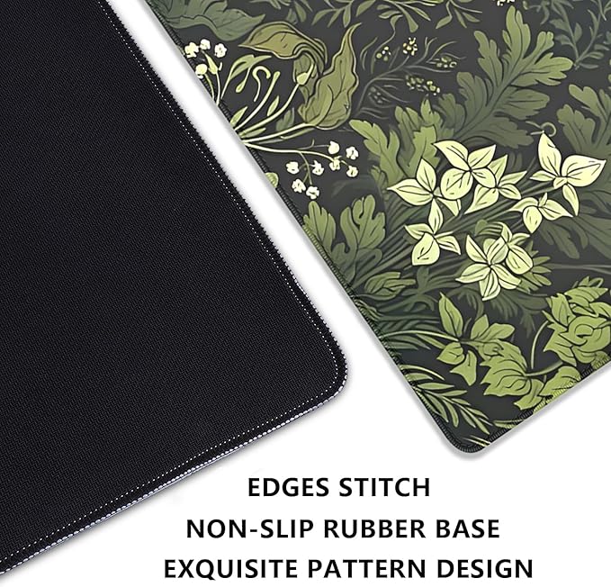 Sage Green Floral and Plant Desk Pad Mouse Pad,Large Gaming Mouse Mat with Stitched Edges,Non-Slip Waterproof Rubber Base Mous Mat for Office Computer Keyboard Laptop Home(27.5X11.8 in)