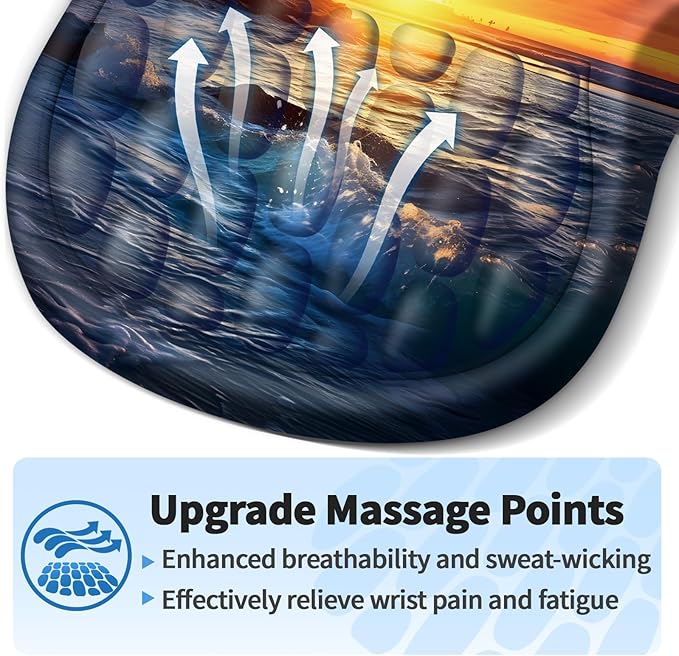 YIWEI Ergonomic Mouse Pad with Wrist Rest Support, Mousepad with Comfortable Memory Foam Wrist Rest and Non-Slip PU Base for Pain Relief, Computer, Laptop, Office, Home (Sunset Beach)