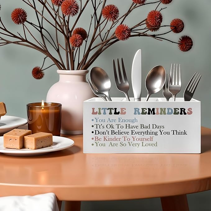 Encouragement Gifts Pencil Pen Holder for Desk, Little Reminders Inspirational Wooden Pencil Holder Organizer for Home Office Desk Accessories, Mental Health Gifts