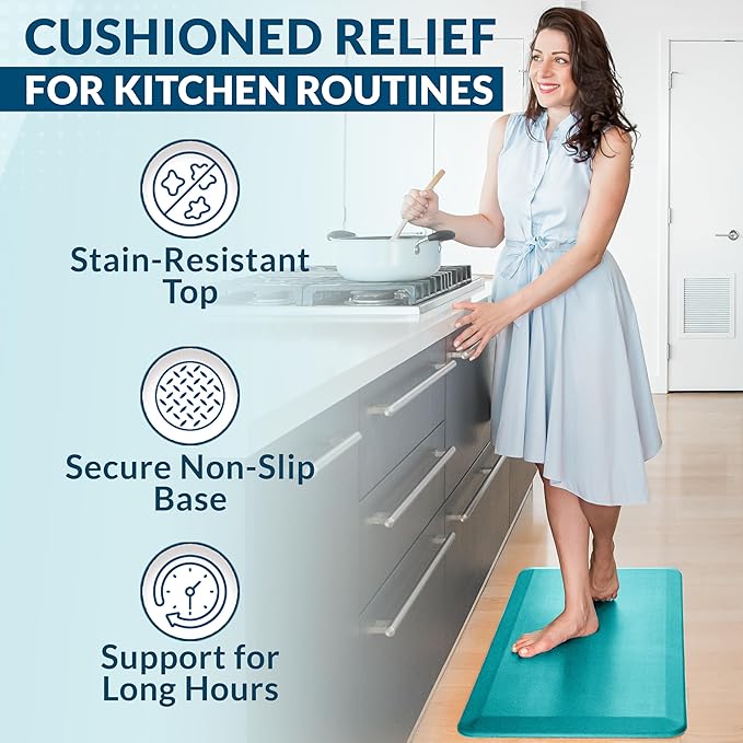 ComfiLife Anti Fatigue Floor Mat – 3/4 Inch Thick Perfect Kitchen Mat, Standing Desk Mat – Comfort at Home, Office, Garage – Durable – Stain Resistant – Non-Slip Bottom (20" x 32", Teal)