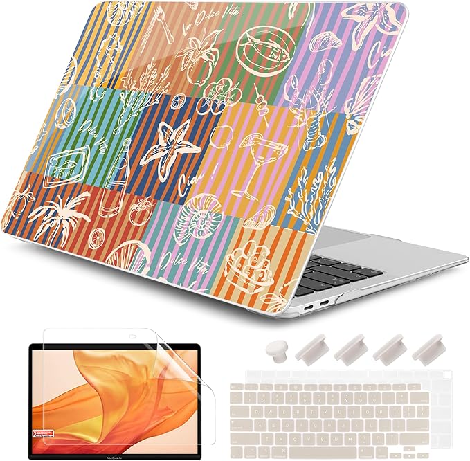 DONGKE for MacBook Air 13 Inch Case 2021-2018, Compatible with A2337 M1 A2179 A1932 Support Retina Display & Touch ID, Hard Shell Plastic Cover with Keyboard Skin - Italy Mood