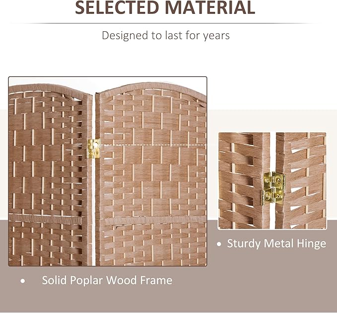 HOMCOM Room Divider, 3 Panel Folding Privacy Screen, 6FT Tall Portable Wicker Weave Partition Wall Divider for Bedroom, Home Office, Natural