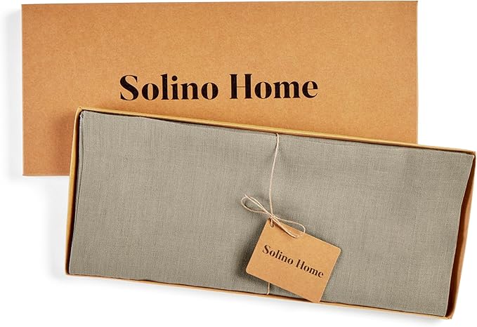 Solino Home Linen Vintage Khaki Table Runner 90 Inches Long - 100% Pure Linen 14 x 90 Inch Table Runner for Fall, Autumn, Thanksgiving - Fete