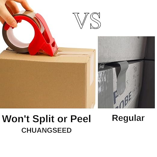 CHUANGSEED Packing Tape with Dispenser – 12 Rolls Brown Shipping Tape (2.4Mil x 1.88” x 60 Yards), Heavy Duty Box Sealing Tape for Moving, Packaging, Office, Warehouse