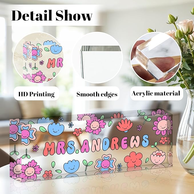 Ship Next Day Personalized Name Plate for Desk, Custom Acrylic Desk Name Sign, Office Appreciation Gifts for Women Men Coworkers Boss Teacher Employee (Teacher)