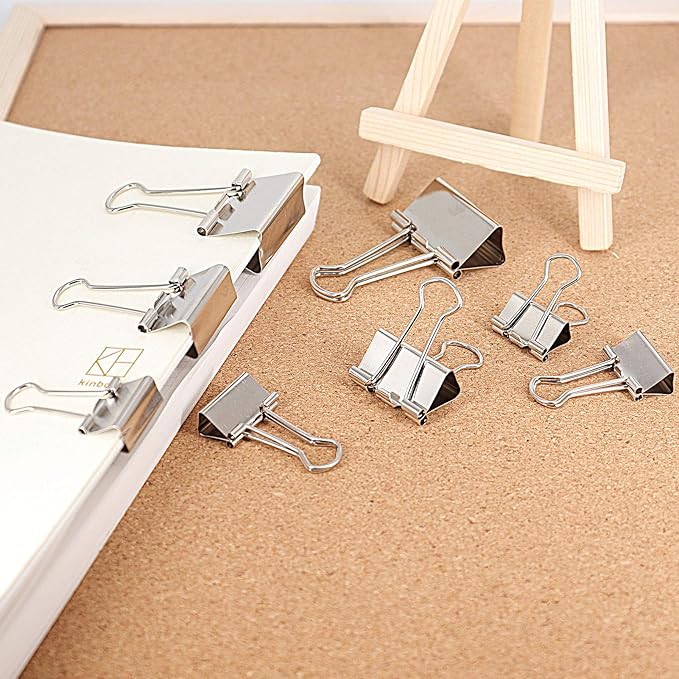 Silver Binder Clips Paper Clamps, Assorted Sizes Set (Small, Medium, Large) for Office School and Home Supplies (New Version)