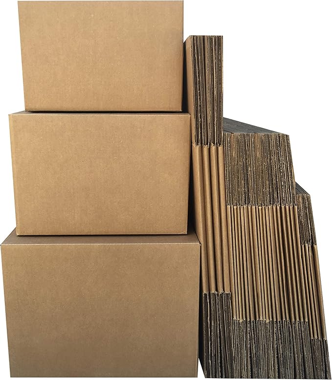 Amazon Basics Cardboard Moving Boxes in Small, Medium and Large Sizes (Assorted), Pack of 30, Brown