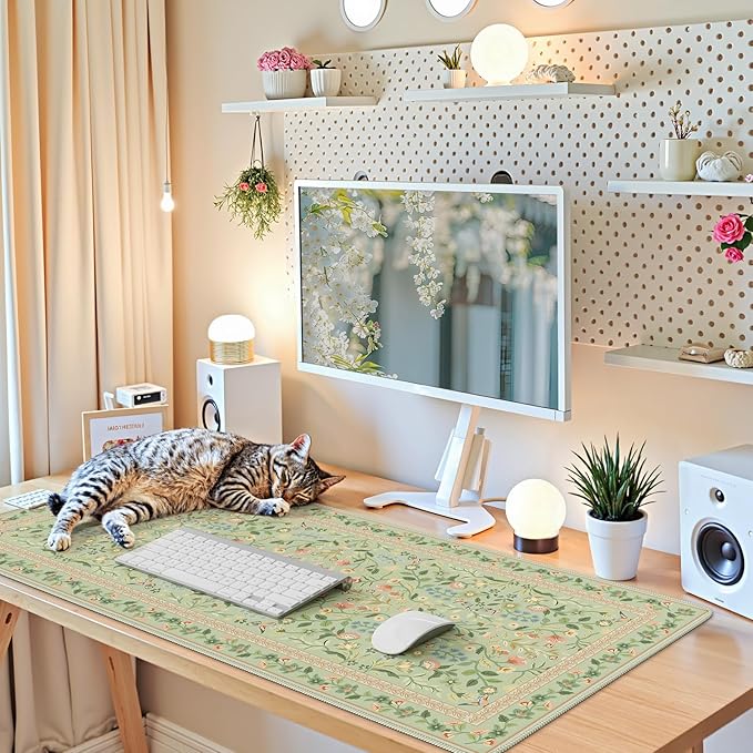 iCasso Desk Mat for Keyboard and Mouse, Large Mouse Pad, Desk Pad Mat, Anti-Slip Big Mousepad with Stitched Edges for Computer Desktop(Light Green)