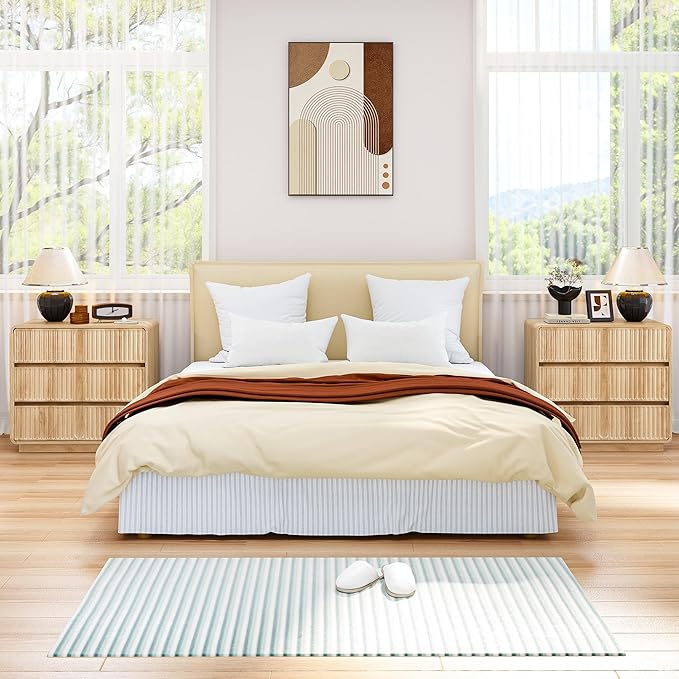 Turtle&Myrtle Fluted 3 Drawer Dressers for Bedroom, 31.5" Wide Large Mid Century Modern Nightstand W/3 Storage Drawers, Wood Dresser & Chest of Drawers with Curved Profile for Living Room (Natural)