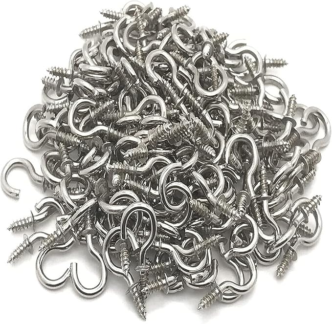 120 Pcs 1/2 Inch Screw-in Hooks Nickel Plated Metal Cup Hooks, Ceiling Hooks Silver