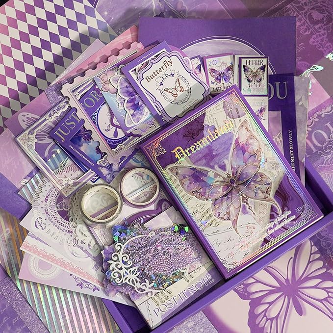 Funto Scrapbooking Kit(162 PCS), Warm Mail Series-Dreamland, Perfect for Bullet Scrapbooking Materials, Planner DIY Arts Craft Collage