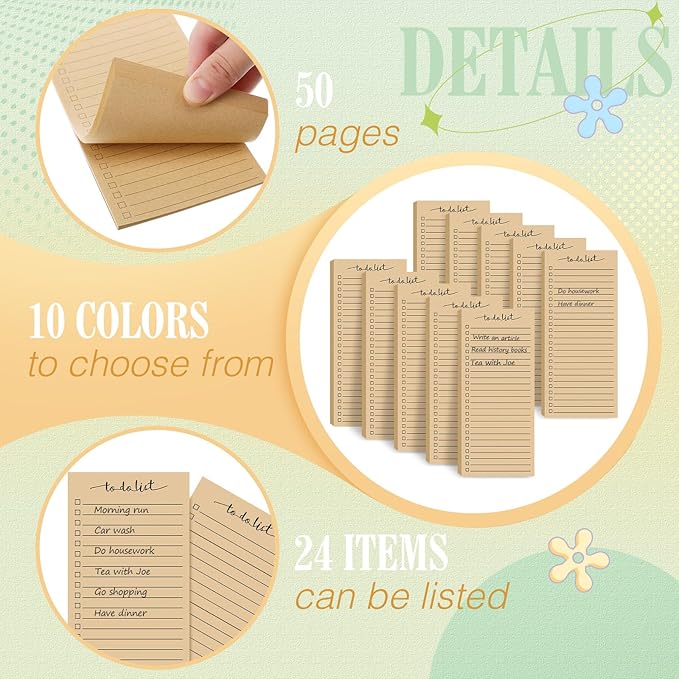 Censen 10 Pack 500 Sheets To Do List Notes Daily Checklist Notepads with 50 Sheets Each Undated Color Memo Pad Block Shopping List Pad Weekly Plan Notepad Organizer Planners(Wood Color,Lined)