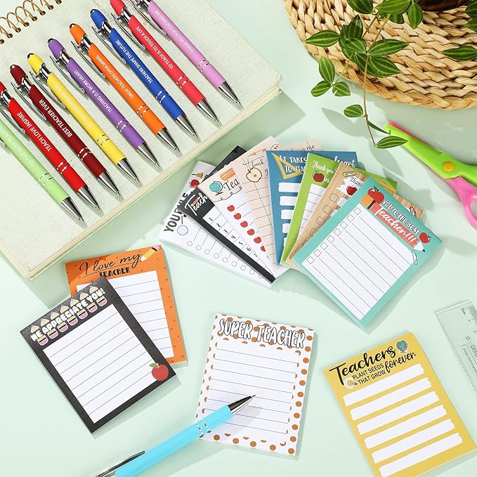 Geyee 24 Pcs Teacher Sticky Notes with Funny Pens Fun Notepads for Adults Coworkers Nurse 3 x 4 Inch to Do List Notepads with Sayings Pen for Lab Week Gifts Teacher Office Supplies