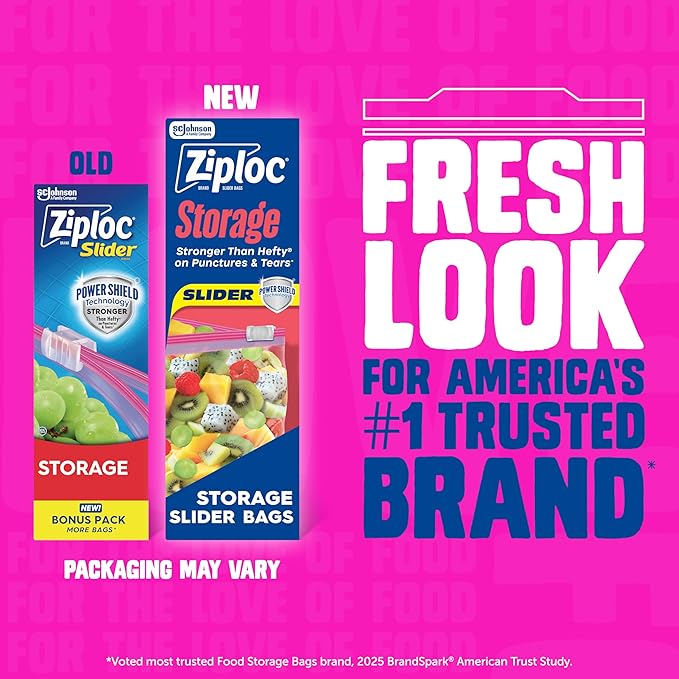 Ziploc Quart Food Storage Slider Bags, Power Shield Technology for More Durability, 22 Count (Packaging May Vary)