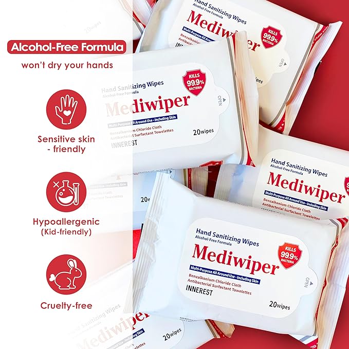 Mediwiper 500 Wipes (20Count*25Pack) Alcohol-Free Sanitizing Wipes Disinfecting Large Unscented Wet Wipes Bulk, Hand Sanitizer