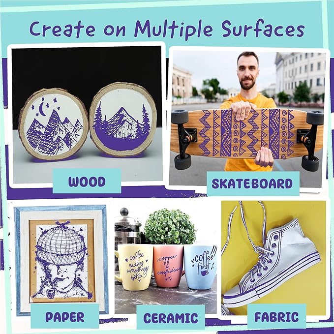 4 Dual Tip Purple Paint Pen Metallic - Fine Tip & Medium Acrylic Paint Markers - Purple Acrylic Markers for Metal, Wood, Rock Painting, Canvas, Ceramic, Glass, Fabric, Plastic - Water based Ink