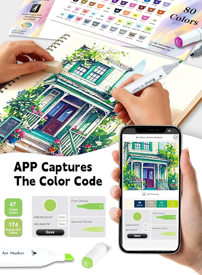 168 Colors Alcohol Markers with Free App, Dual Tip Art Markers with Kickstand Case for Artists Adults and Kids, Alcohol Based Marker for Coloring Painting Sketching and Drawing, Great Gift