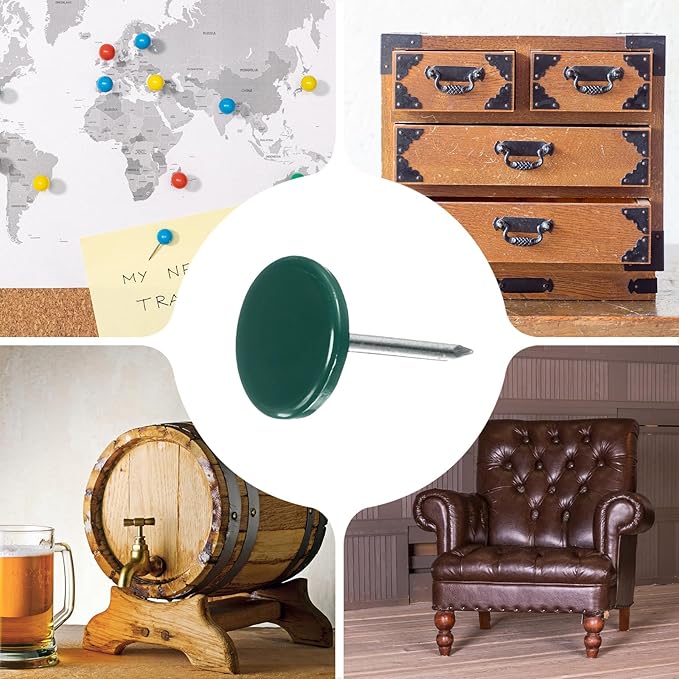 uxcell 100Pcs Upholstery Tacks, 11mmx17mm Flat Head Thumb Tack Decorative Furniture Nails Push Pins for Furniture Sofa Headboards, Green