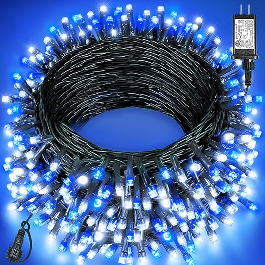 157FT 480 LED Christmas Lights Outdoor, Christmas Tree Lights Waterproof, 8 Modes Plug in Fairy String Light for Indoor Bedroom Garden Patio Xmas Party Decorations, Blue White