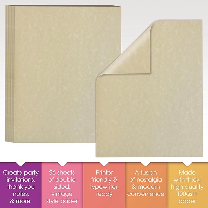 Parchment Stationery Paper, 96 Sheets, Textured Ivory, 24 lb Bond/90 gsm, Stationery Paper for Certificates, Resumes, Diplomas, Executive Use, Printer-Friendly, by Better Office Products