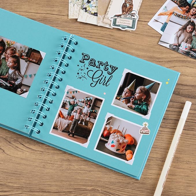 potricher 7 x 7 Inch DIY Scrapbook Album 40 Pages Hardcover Kraft Paper Scrap Book Photo Albums Memory Book for Wedding and Anniversary Family (Blue, 7 Inch)