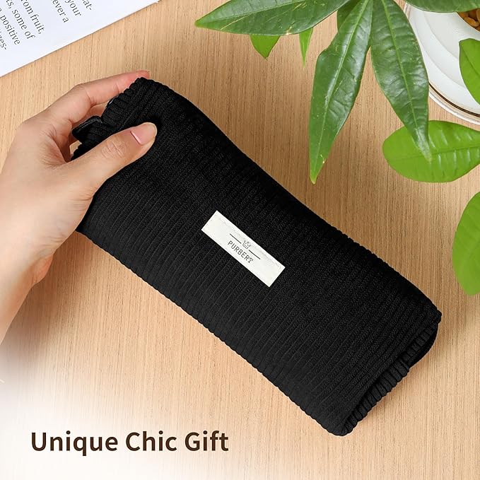 Pencil Bag Pen Case, Soft Corduroy Small Pencil Pouch Organizer with Zipper, Cute Pencil Case Pouch Stationery for Girls and Boys – Black