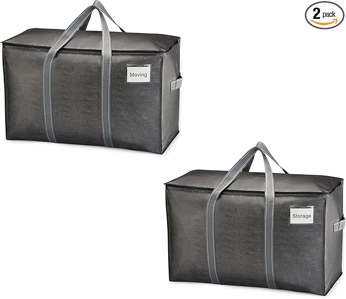 VENO 2 Pack Moving Bags, Heavy Duty, Moving Boxes Alternative, Packing Storage Supplies for Dorm Room Essentials with Zipper for Clothes, Extra Large Totes for Packaging (Dark Gray, 2 Pack)