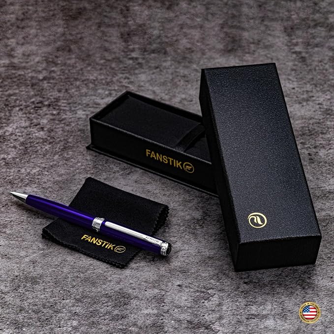 Customized Blue Luxury ballpoint pen (Made In USA) fancy gift set for women, Chrome Finish, Professional executive pen gift set for men (Lux Custom-BallPoint Blue)