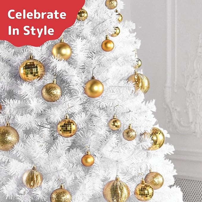 Prextex 36pc Shatterproof Christmas Ornaments Set - Gold Christmas Tree Decorations in 3 Sizes and 6 Styles - Hanging Balls with Loops in Matte, Shiny, and Glitter Finishes for Indoor-Outdoor Display