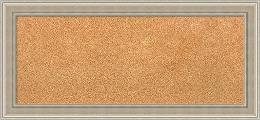 Amanti Art Natural Cork Board for Wall, 16x34 Vision Board with Silver Wood Frame, Medium Corkboard Office Decor for Home Organization, Modern Contemporary Corkboard Pinboard to display items for home
