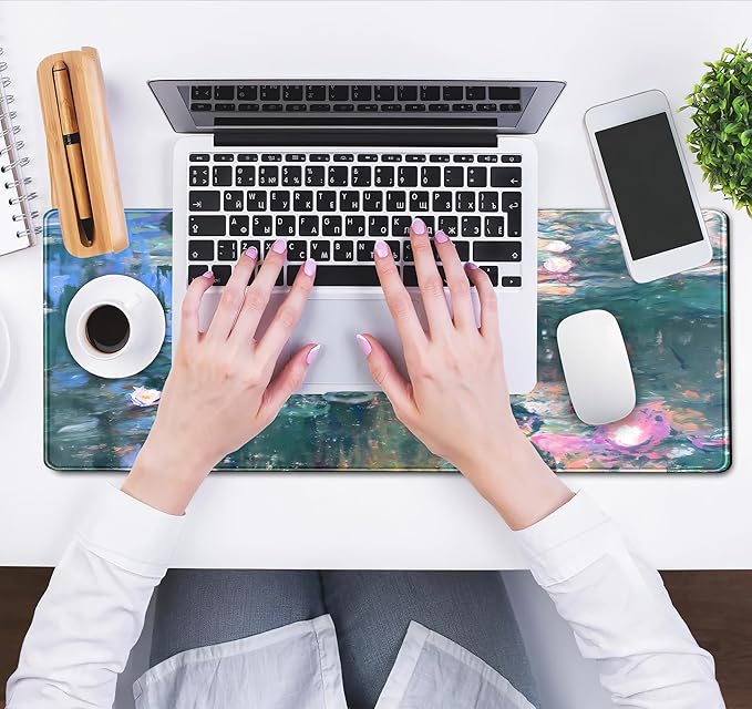 Desk Mat Cute Abstract Oil Painting Mouse Pad Boho Floral Desk Pad XL Large Extended Mousepad Desk Matt for Desktop, Computer Keyboard and Mouse Mat for Women Office Decor Accessories 31.5x11.8 in