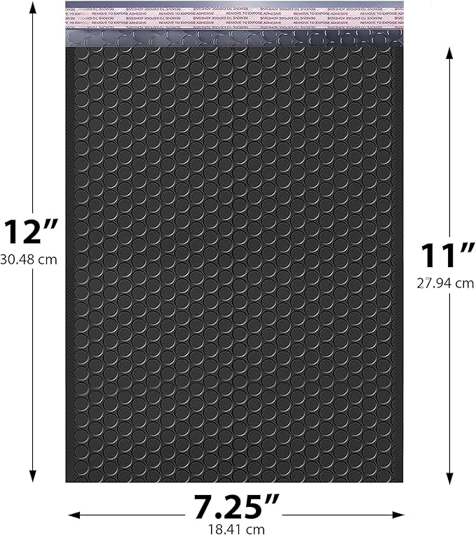 Black Poly Bubble Mailers 7.25x12 inch #1 | Self Seal Padded Envelopes | Cushioned Bubble Mailer | Usable Size 7.25x11 | WaterProof | Lightweight mailing Shipping Bags | 200 Pack Bulk | Made in USA