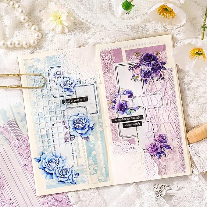 Lace Scrapbook Paper Set, 180 PCS Vintage Floral Journal Paper Kit for Scrapbooking, DIY Crafts, and Card Making