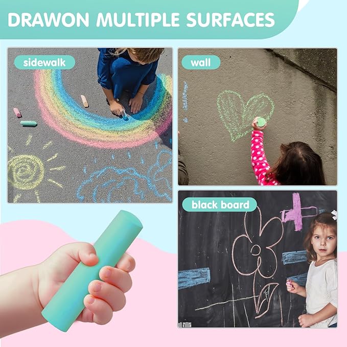 50 Pack Washable Sidewalk Chalks for Kids Non-Toxic Jumbo Chalk for Outdoor Art Play, Colored Chalk for Painting on Chalkboard, Blackboard and Playground (Fluorescent Green)