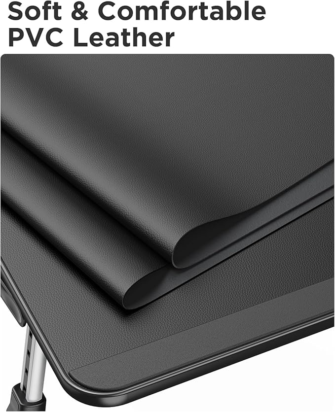 SAIJI Leather Laptop Bed Tray Table, Adjustable Laptop Stand with Removable Stopper, Portable Lap Desks with Foldable Legs, Notebook Stand Breakfast Reading Desk for Sofa Couch((Medium, Black)