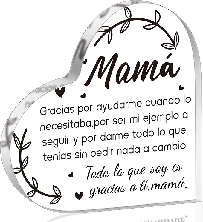 Yopyame Spanish Mom Acrylic Gifts - Regalos para Mamá Heart Acrylic Plaque for Office Deck Decor Ideas Keepsake Paperweight for Mom in Spanish Mother's Day Christmas Gifts for Mamá from Daughter Son