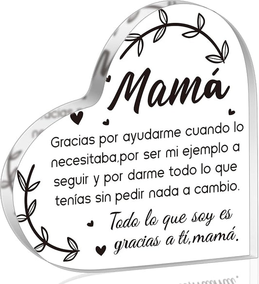 Yopyame Spanish Mom Acrylic Gifts - Regalos para Mamá Heart Acrylic Plaque for Office Deck Decor Ideas Keepsake Paperweight for Mom in Spanish Mother's Day Christmas Gifts for Mamá from Daughter Son