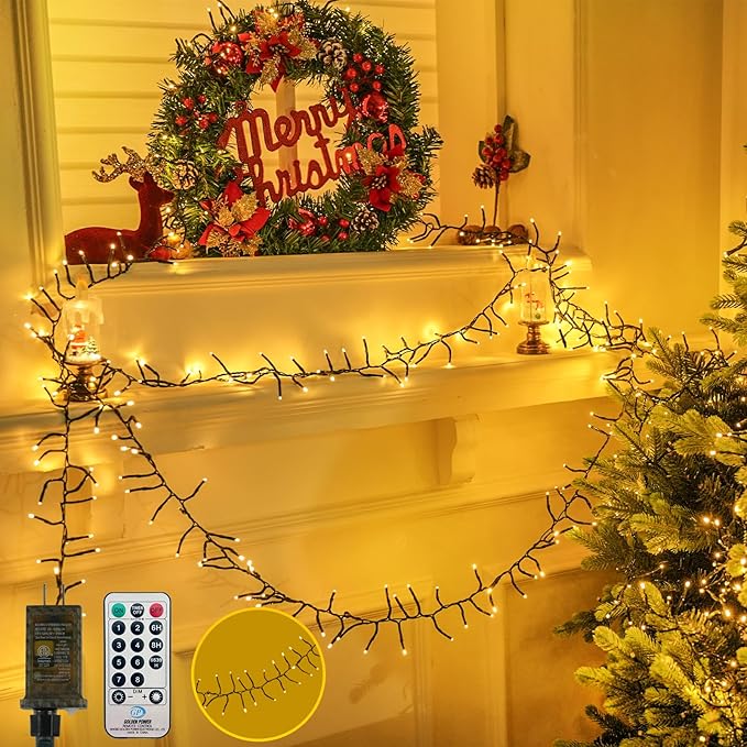 100FT 2000 LED Cluster Christmas Lights, Christmas Tree Lights Outdoor Indoor with 8 Modes & Timer & Remote, Firecrackers String Lights Waterproof for Garland Party Xmas Decorations, Warm White