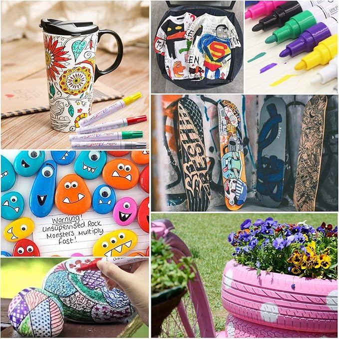 Overseas Paint Markers Pens, 12 Colors Painting Marker on Almost Anything, Quick Dry and Permanent, Oil-Based Paint Pens Set for Rock, Wood, Metal, Fabric, Plastic, Canvas, Glass, Rubber, DIY Craft