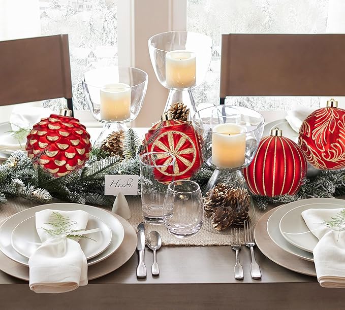 Hollyone 4.7 Inch Large Red and Gold Christmas Ornaments Ball 4Pcs Christmas Tree Balls Ornaments Shatterproof Christmas Ornaments for Xmas Tree Decor Party Wreath Home Decor (Red & Gold, 120mm)