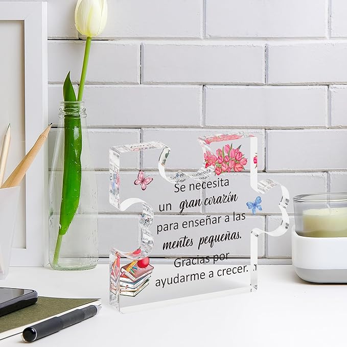 Yopyame Spanish Teacher Appreciation Gifts - Regalos para Maestra Acrylic Gifts Teacher’s Day Engraved Acrylic Puzzle Plaque End of Year Graduation Christmas Birthday Thanksgiving Gifts for Teacher