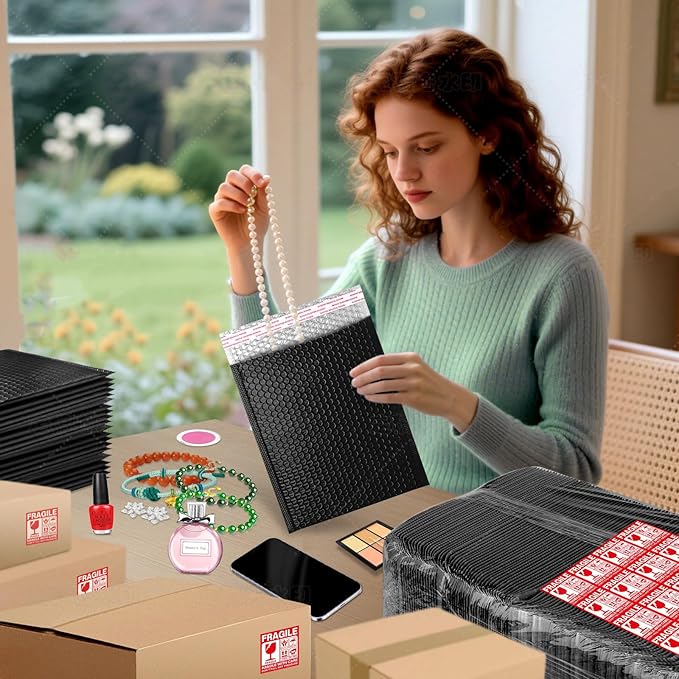 Large Bubble Mailers 12x18'' 100 Pack and 24PCS Fragile Stickers Black Thick Waterproof Padded Poly Envelopes Bubble Wrap Mailers Self Seal Shipping Bag for Small Business Shipping Envelope Mailers #5