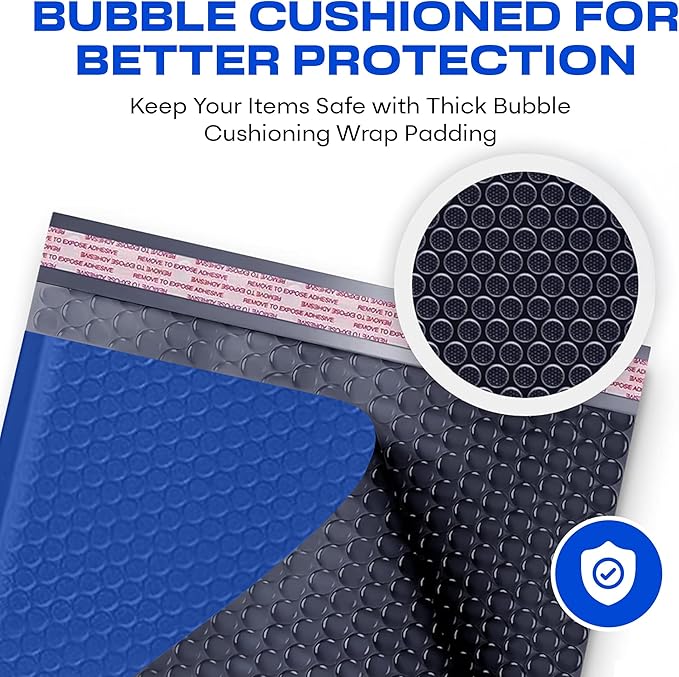 Royal Blue Poly Bubble Mailers 7.25x12 inch #1 | Self Seal Padded Envelopes | Cushioned Bubble Mailer | Usable Size 7.25x11 | WaterProof | Lightweight mailing Shipping Bags | 200 Pack Bulk