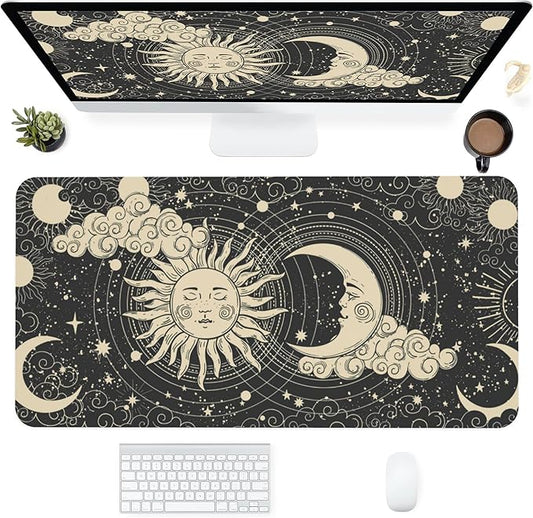 Desk Mat,Celestial Sun and Moon Extended Gaming Mouse Pad for Office Work & Game,Computer Keyboard Mouse Mat Desk Non-Slip Rubber Base Large Mousepad with Stitched Edges, 31.5x15.7inch
