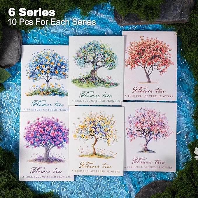 Flower Tree Scrapbook Stickers Set, 60PCS Holographic Ephemera for Scrapbooking, Junk Journaling, Crafting, DIY Projects, Diaries, and Art Supplies