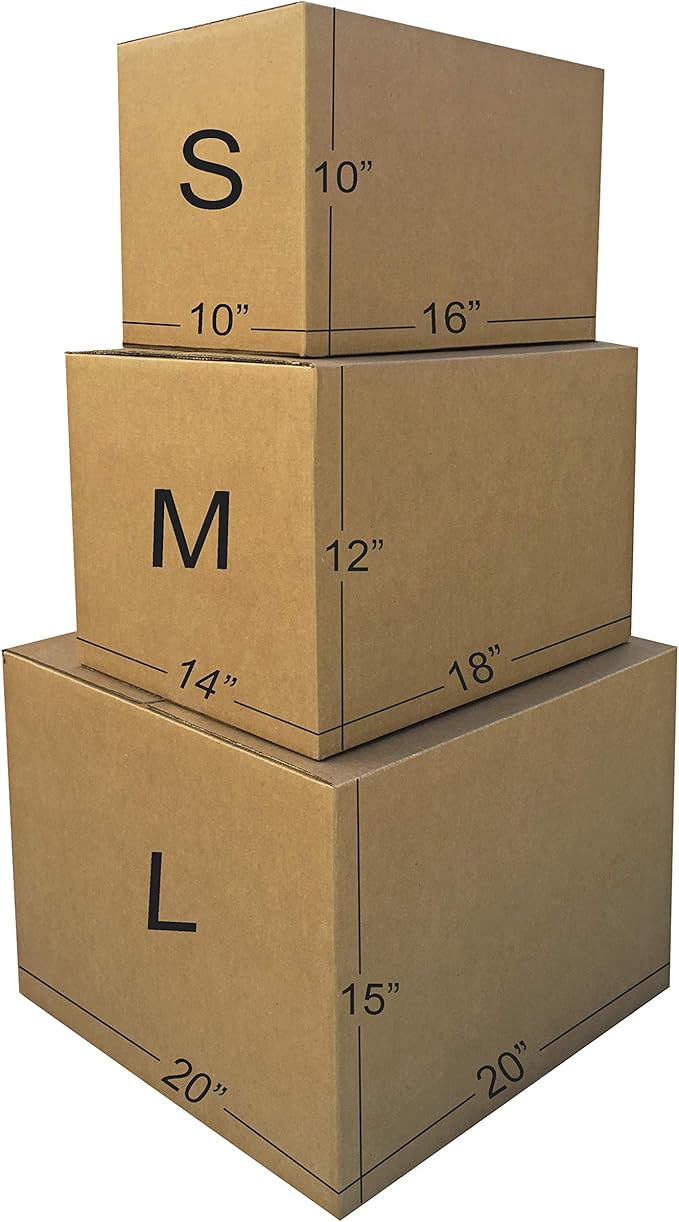 Amazon Basics Cardboard Moving Boxes in Small, Medium and Large Sizes (Assorted), Pack of 30, Brown
