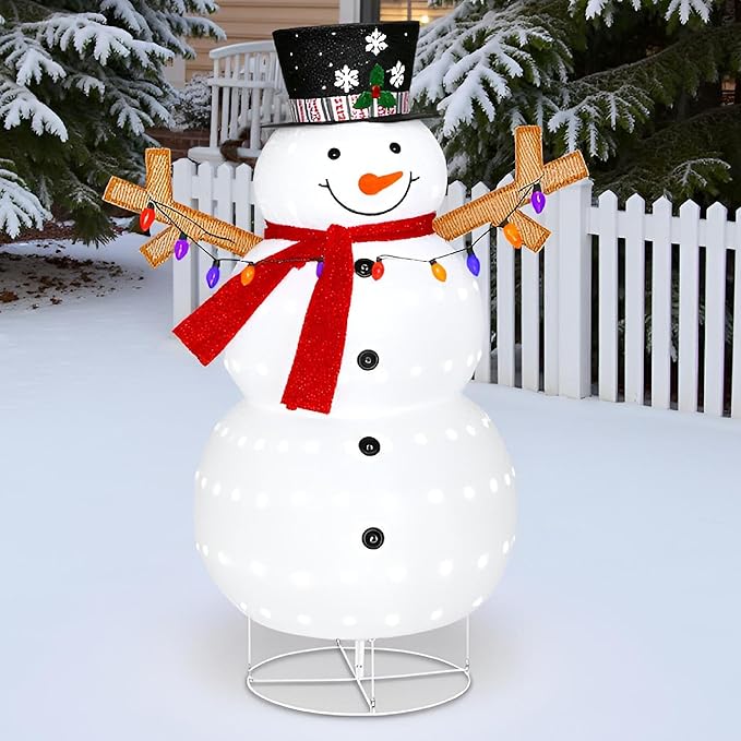5ft Lighted Pop-up Snowman Outdoor Christmas Lawn Decor, 60" Large 3D Snowman Holiday Decoration with White 200 LEDs for Lawn, Yard, Garden